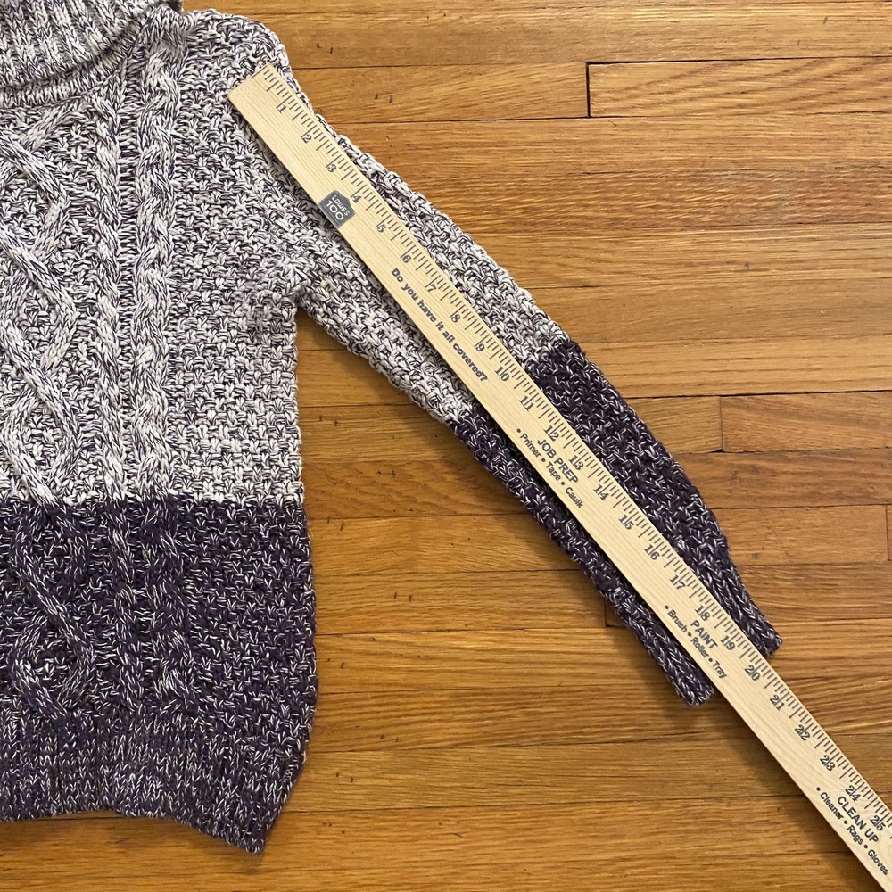 Vince Sweater Womens Medium Gray Purple Cable Knit Turtleneck Marled Colorblock - Picture 5 of 10